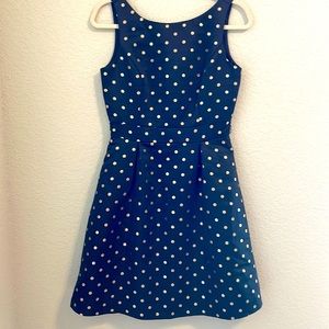 ♥️ WHBM Cocktail Gold Polka Dots Black Dress Sz 2 Fit  & Flare
